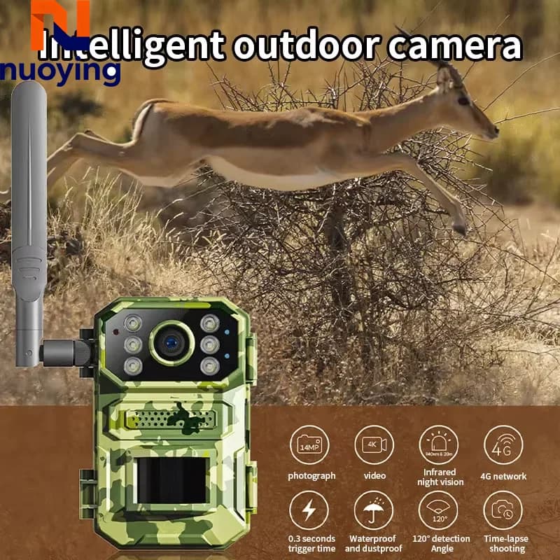 Caméra de piste solaire 4MP 4G avec détection PIR, vision nocturne IR pour observation de la faune