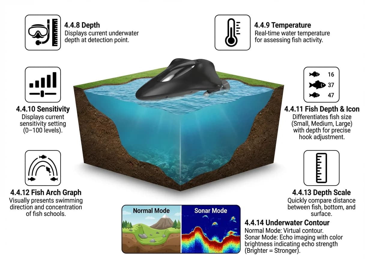 Bateau de pêche télécommandé avec sondeur sans fil et application WiFi pour exploration longue portée