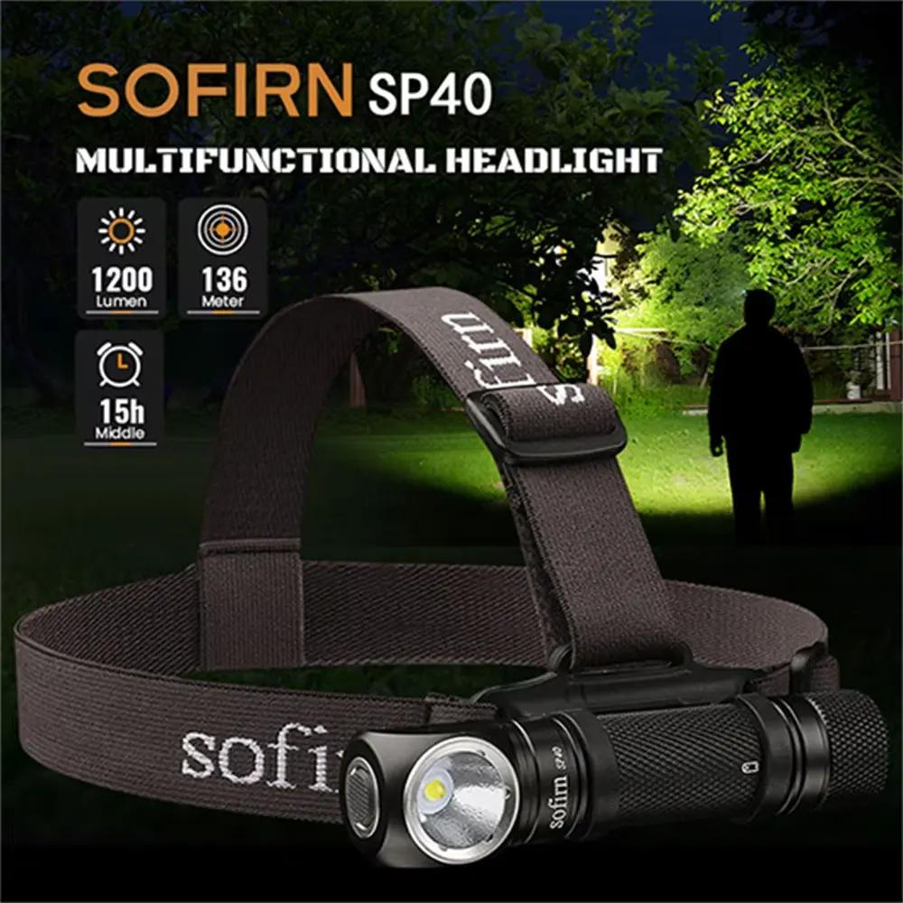 Lampe frontale pêche Sofirn SP40 XPL LED 1200lm rechargeable 18650 avec aimant pour pêche nocturne