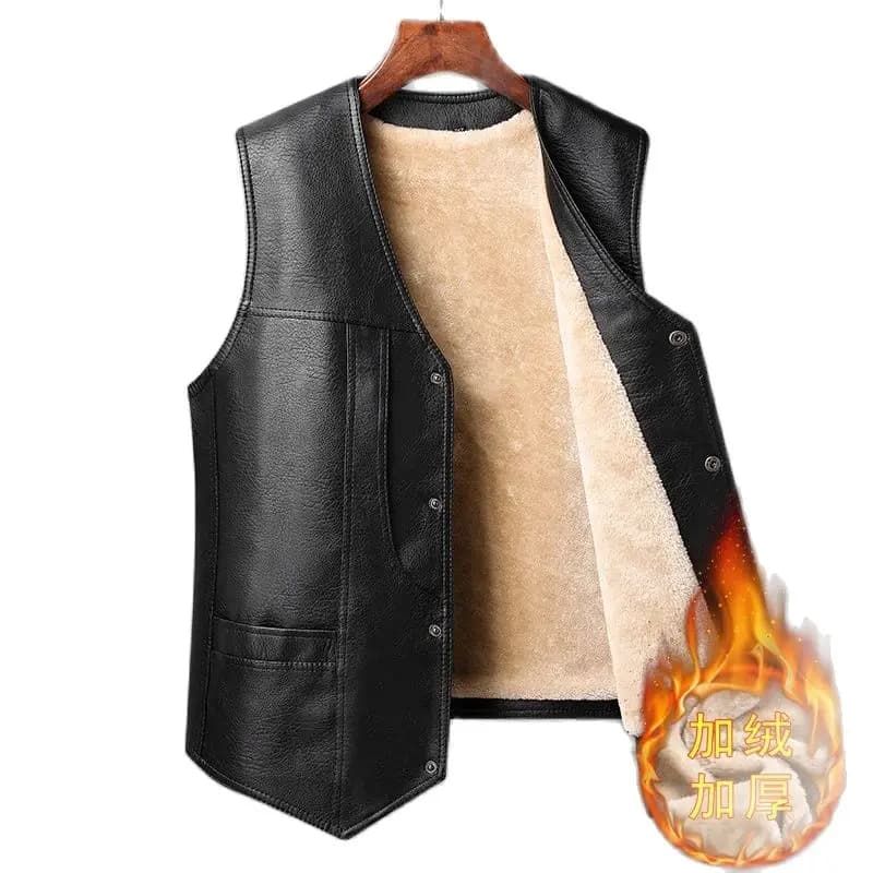 Veste polaire chaude hiver 2024 pour homme, doublure intérieure en cuir, décolleté V, sans manches, vêtement décontracté extérieur