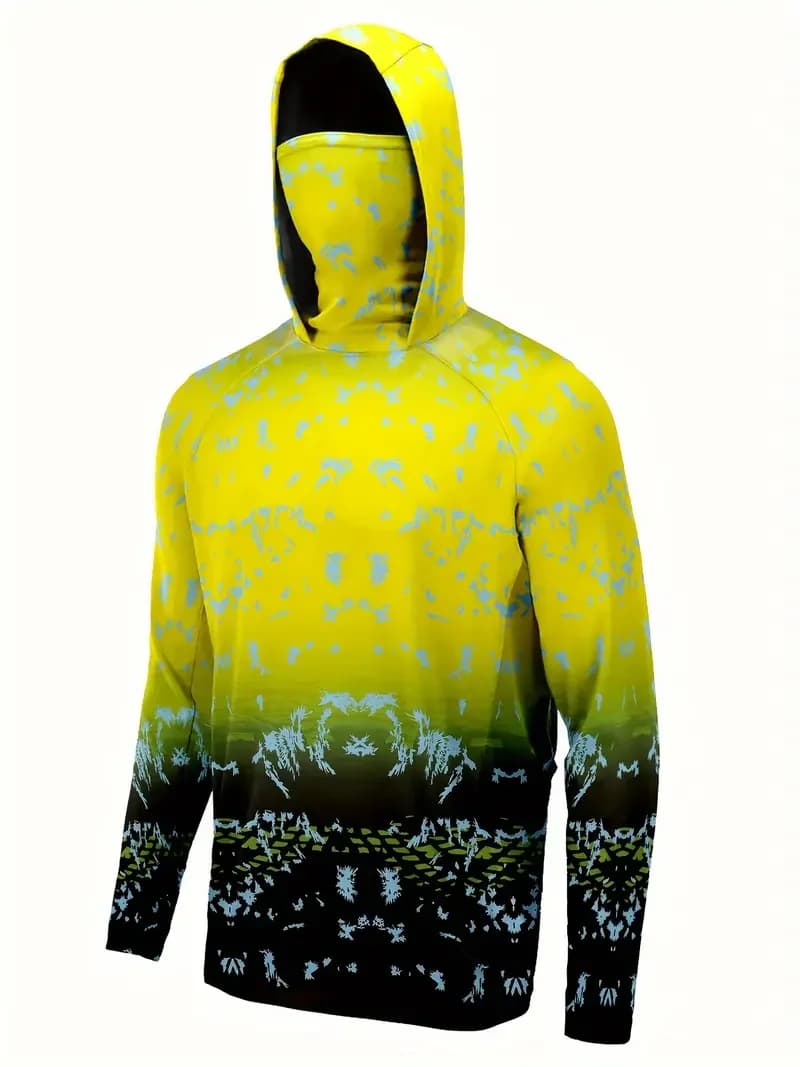 T-shirt pêche homme à capuche protection UV masque intégré vêtement technique extérieur été
