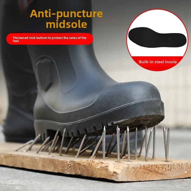 Bottes de travail imperméables homme femme embout acier semelle acier antidérapantes PVC protection