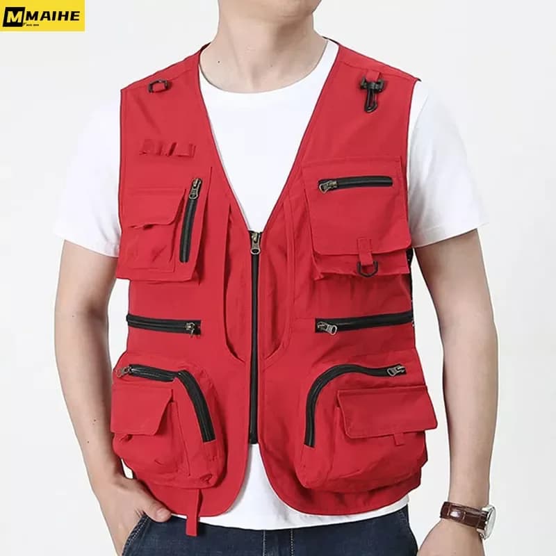 Veste sans manches pêche et randonnée été homme 14 poches mesh cargo tactique