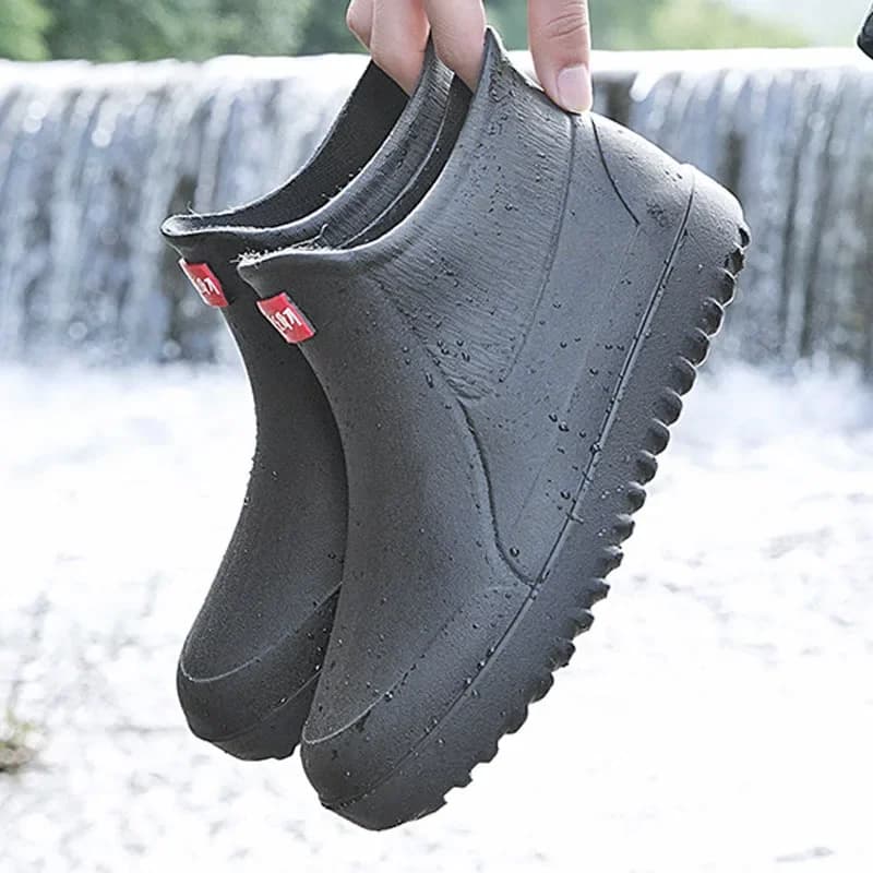 Bottes de pluie homme mode mi-mollet doublées polaire antidérapantes cuisine pêche