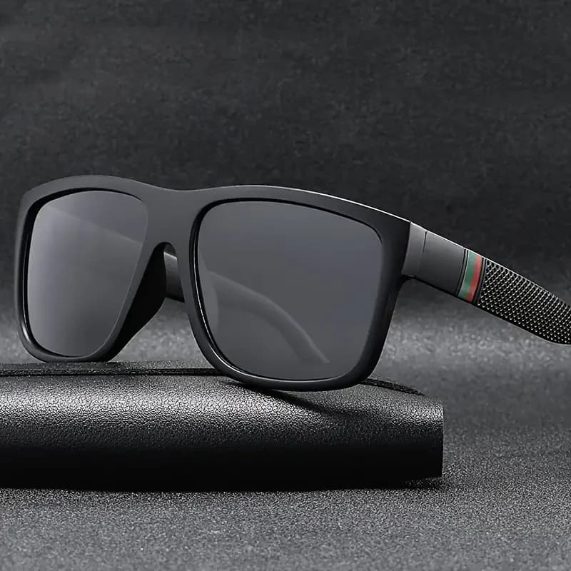 Lunettes de soleil carrées polarisées noires unisexes - Style vintage sport UV400 pour hommes femmes