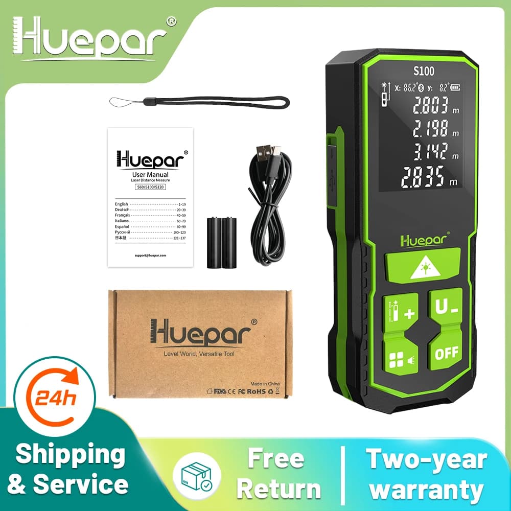 Télémètre laser Huepar 60/100/120m avec écran LCD - Roulette électronique pour mesures de pêche