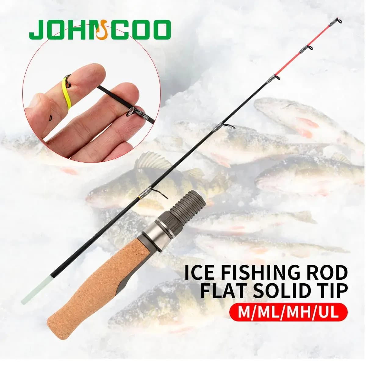 Canne à pêche sur glace 50cm avec pointe souple et manche liège - Qualité fibre de verre premium