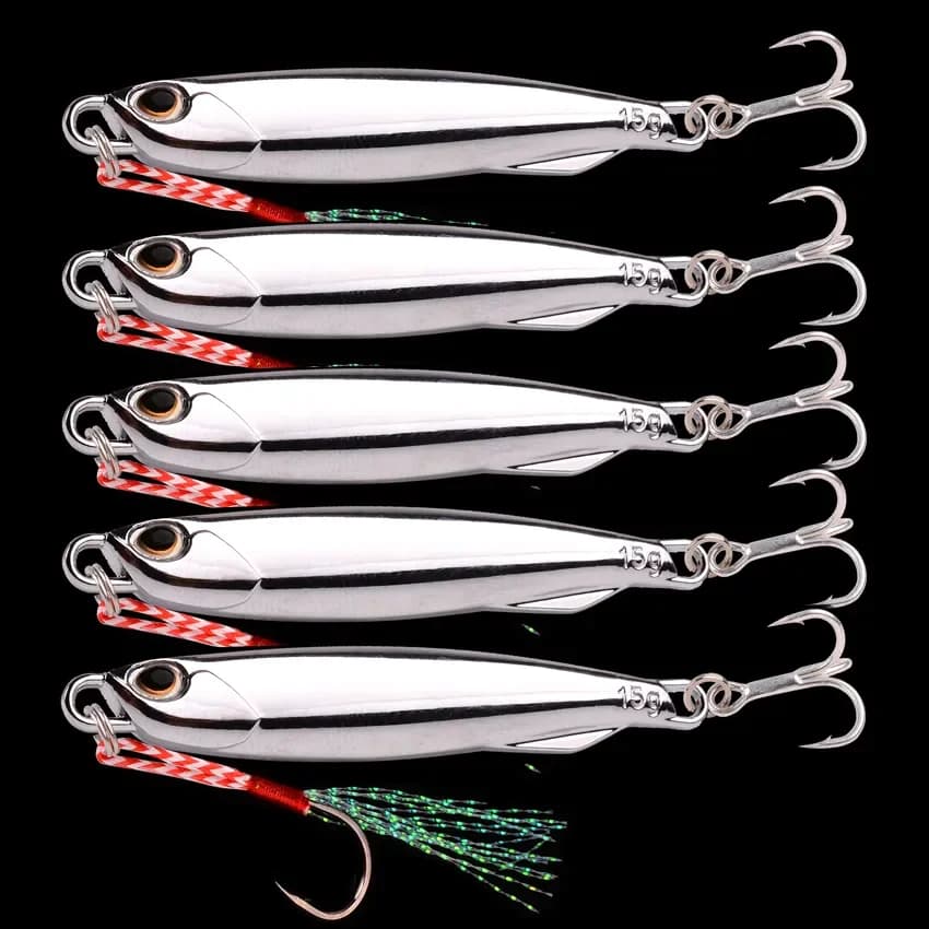 Lot de 5 Leurres Métal Jig 10g à 30g Appât Pêche en Mer pour Bar et Poissons Carnassiers