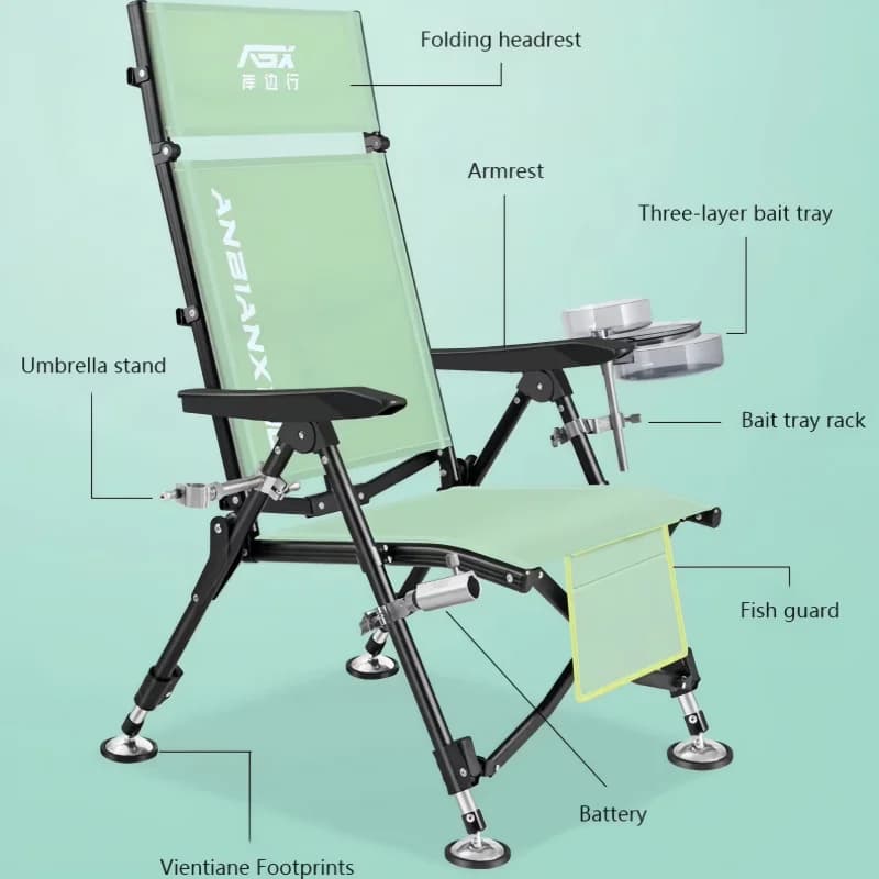 Chaise pêche pliante tout-terrain légère - Équipement portable pour camping et voyage pêche