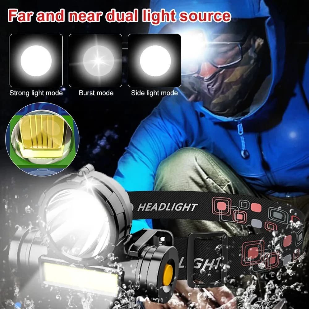 Lampe frontale LED puissante HOMEFISH rechargeable USB étanche pour pêche nocturne et camping