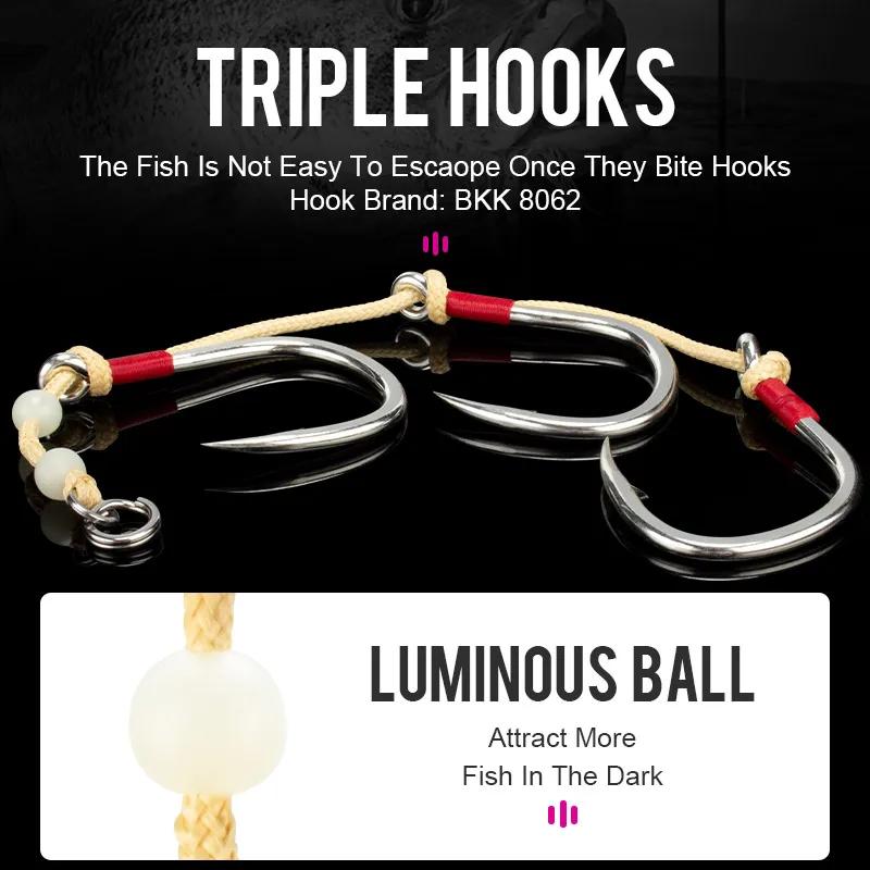 Hameçon TEASER HK034 Gang Hook Crochet Barbelé UV Luminous Effect pour Octopus Thon Bonite Pêche en Mer Occasions Spéciales