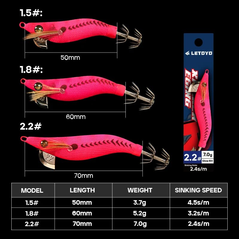 Leurre calmar LETOYO lumineux 1.5-2.2# - Appât artificiel pour pêche aux céphalopodes et poissons