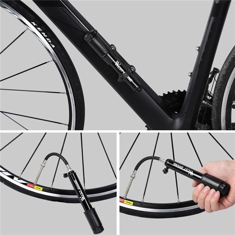 Pompe à main mini WEST BIKING 100PSI - Alliage aluminium pour VTT et vélo de route de pêcheur