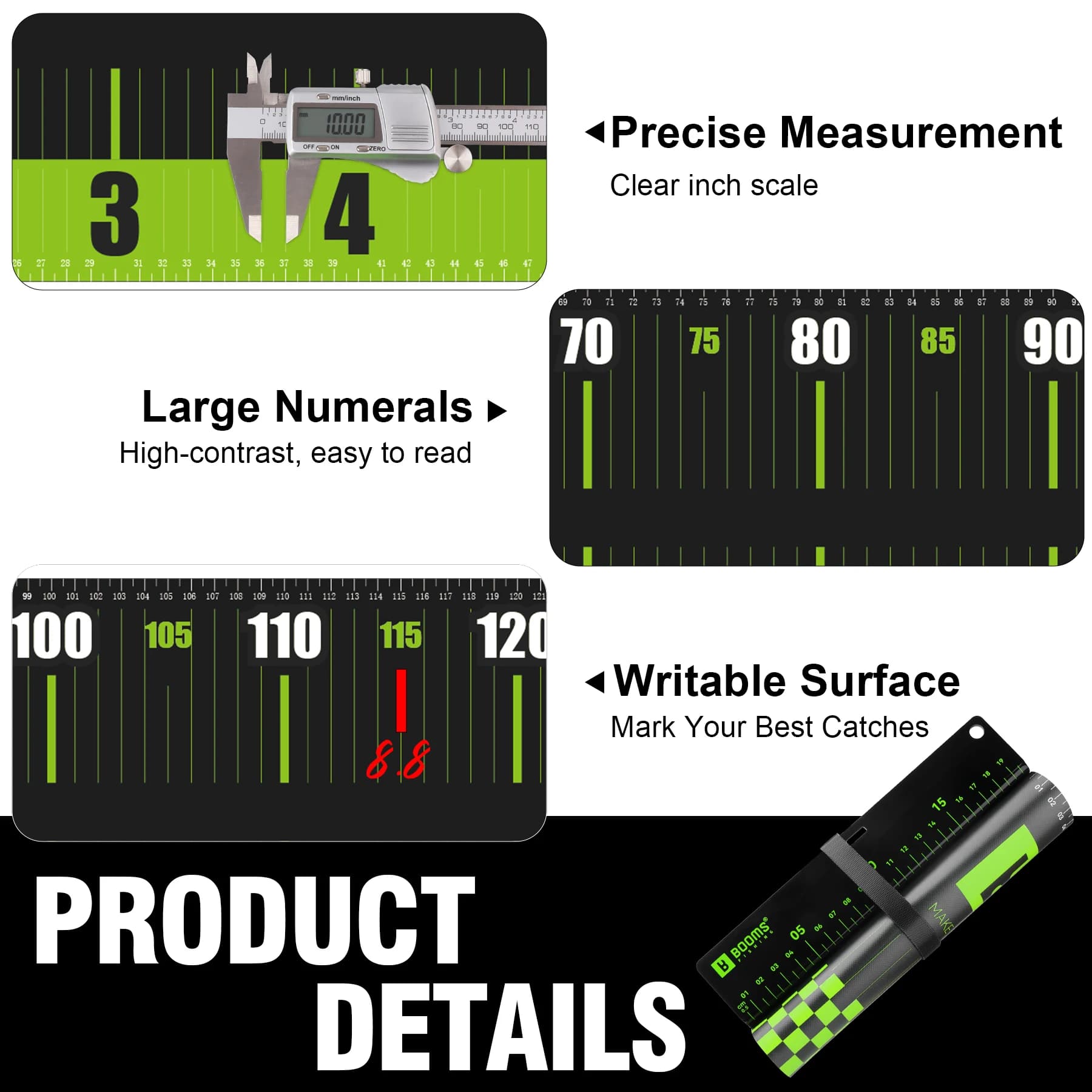 Règle à poissons PVC étanche 150cm Booms Fishing - Outil de mesure précis pour pêche