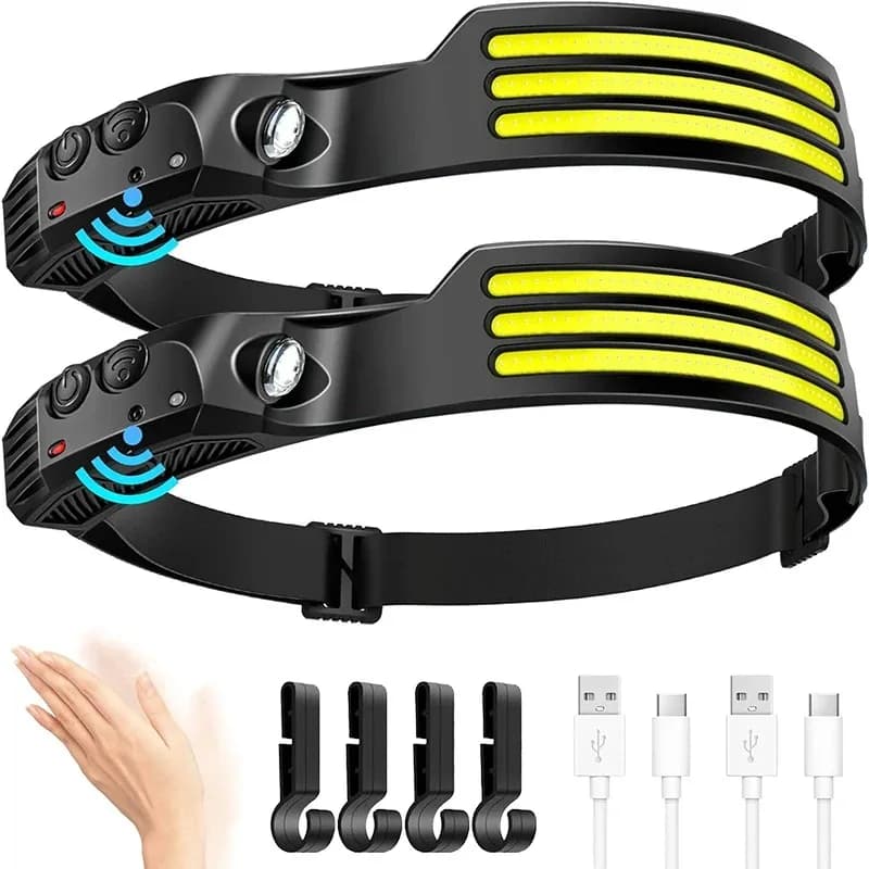 Lampe frontale induction USB rechargeable COB LED avec batterie intégrée pour camping et pêche