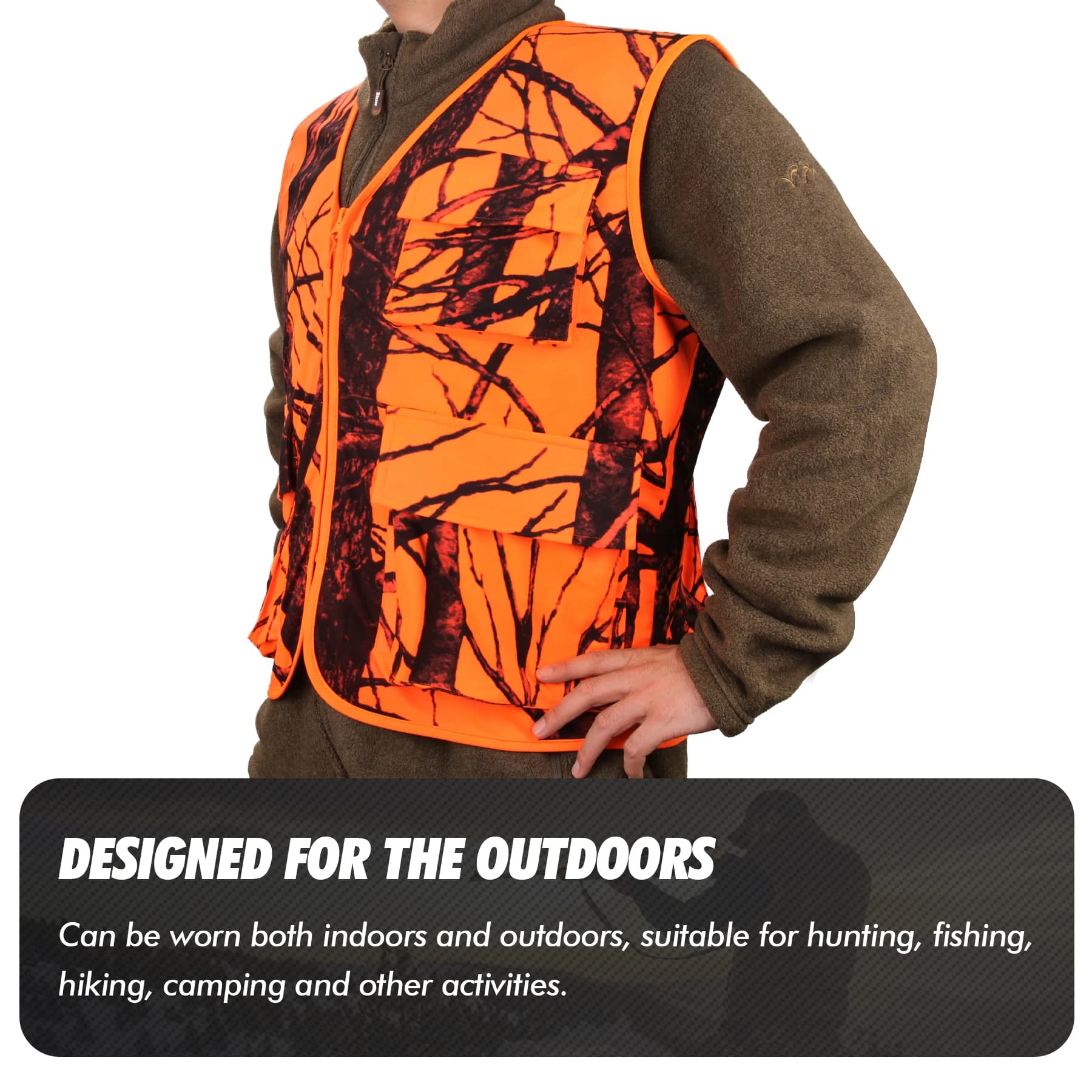 Veste utilitaire été décolleté V pour hommes GUGULUZA - Veste pêche chasse orange sécurité