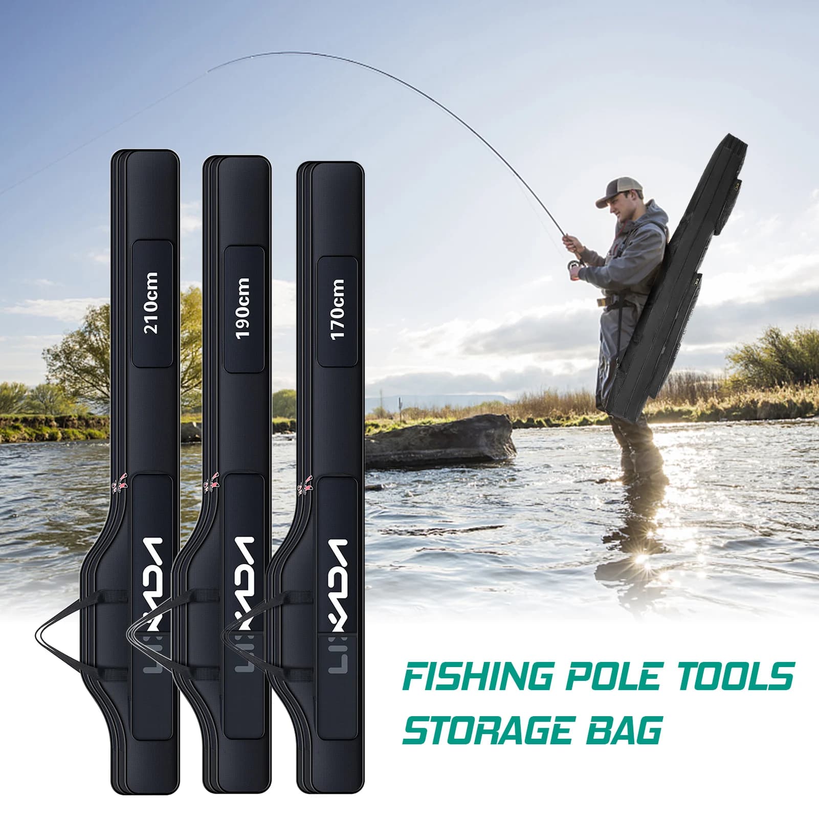 Sac de pêche pliable Lixada 190cm pour cannes et moulinets avec rangement accessoires