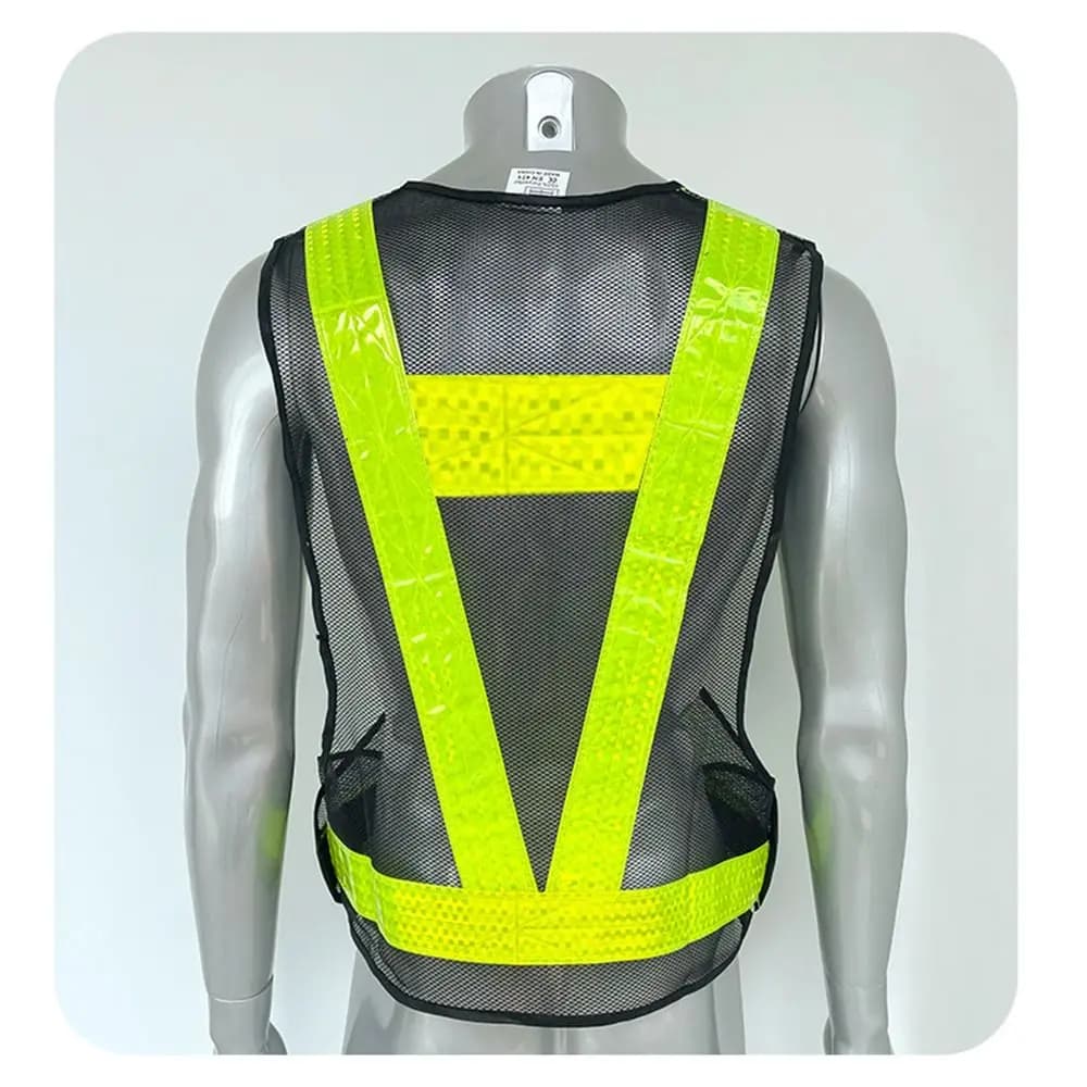 Gilet de sécurité réfléchissant respirant noir orange - Vêtement lumineux pour pêche nocturne et sports outdoor