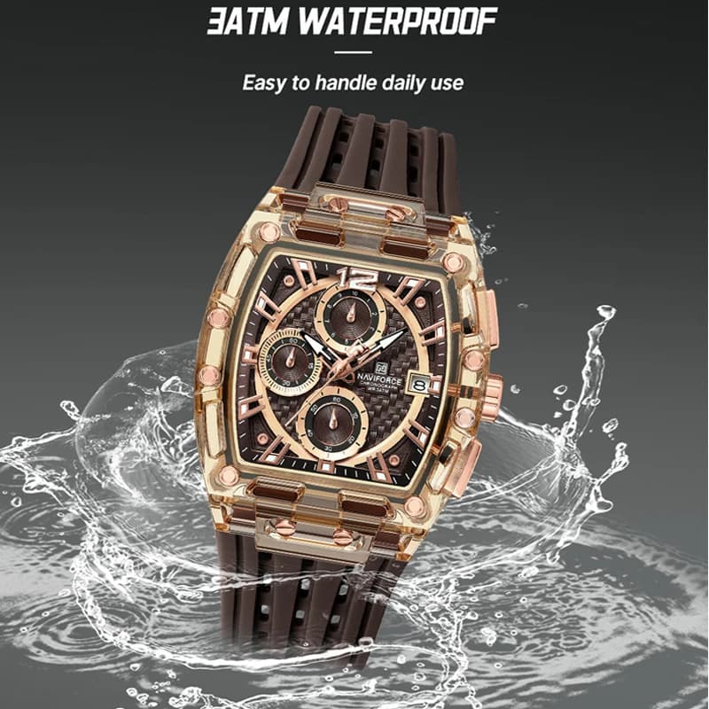 Montre homme NAVIFORCE étanche 50M - Bracelet silicone, chronographe, affichage date, sport et casual