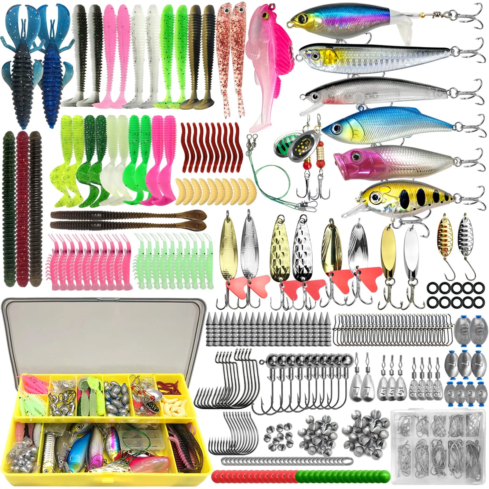 Kit pêche 83 à 409 pièces - Ensemble leurres truite brochet bar - Boîte rangement complète