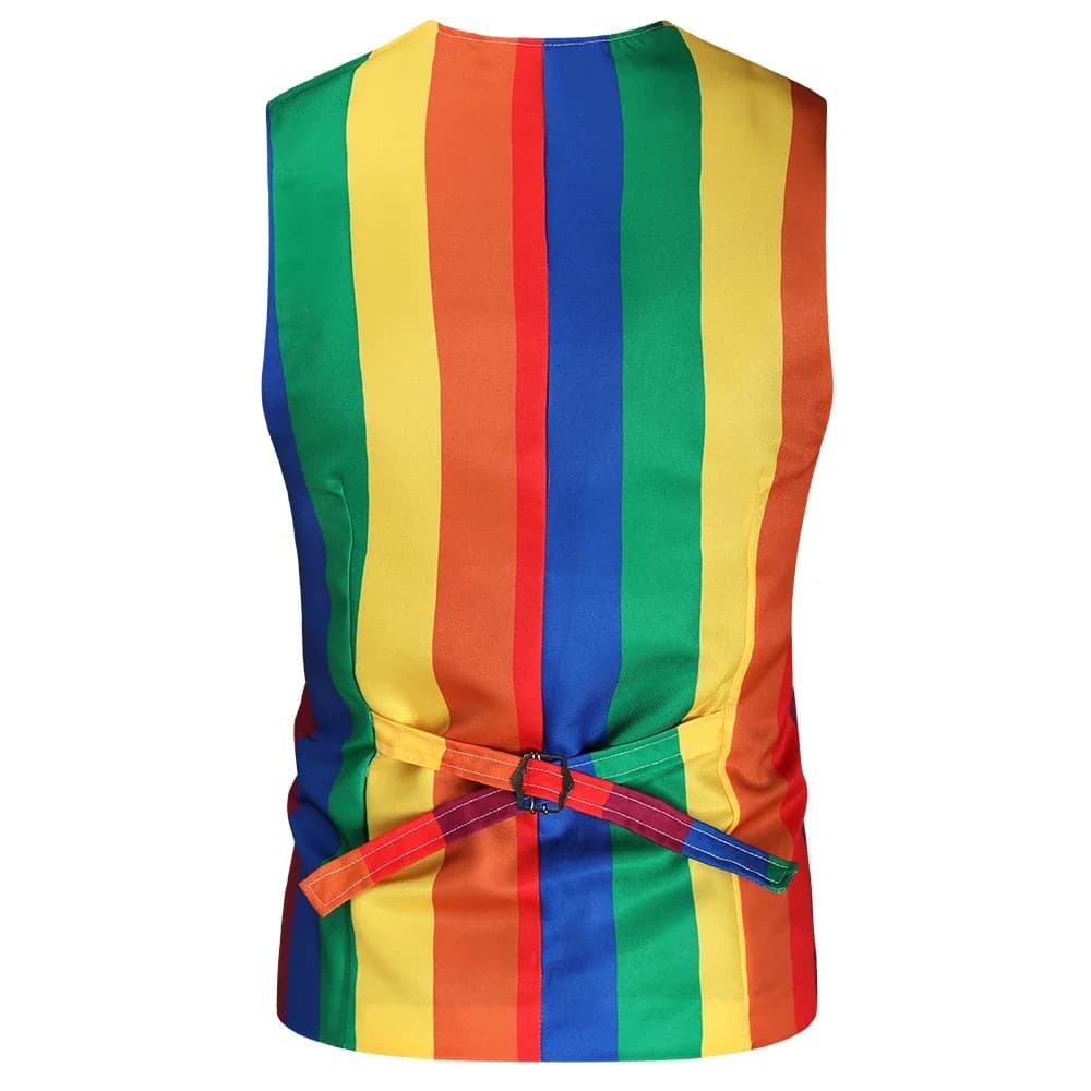 Gilet homme sans manches costume rayures arc-en-ciel 4XL business formel pêche événement élégant veston