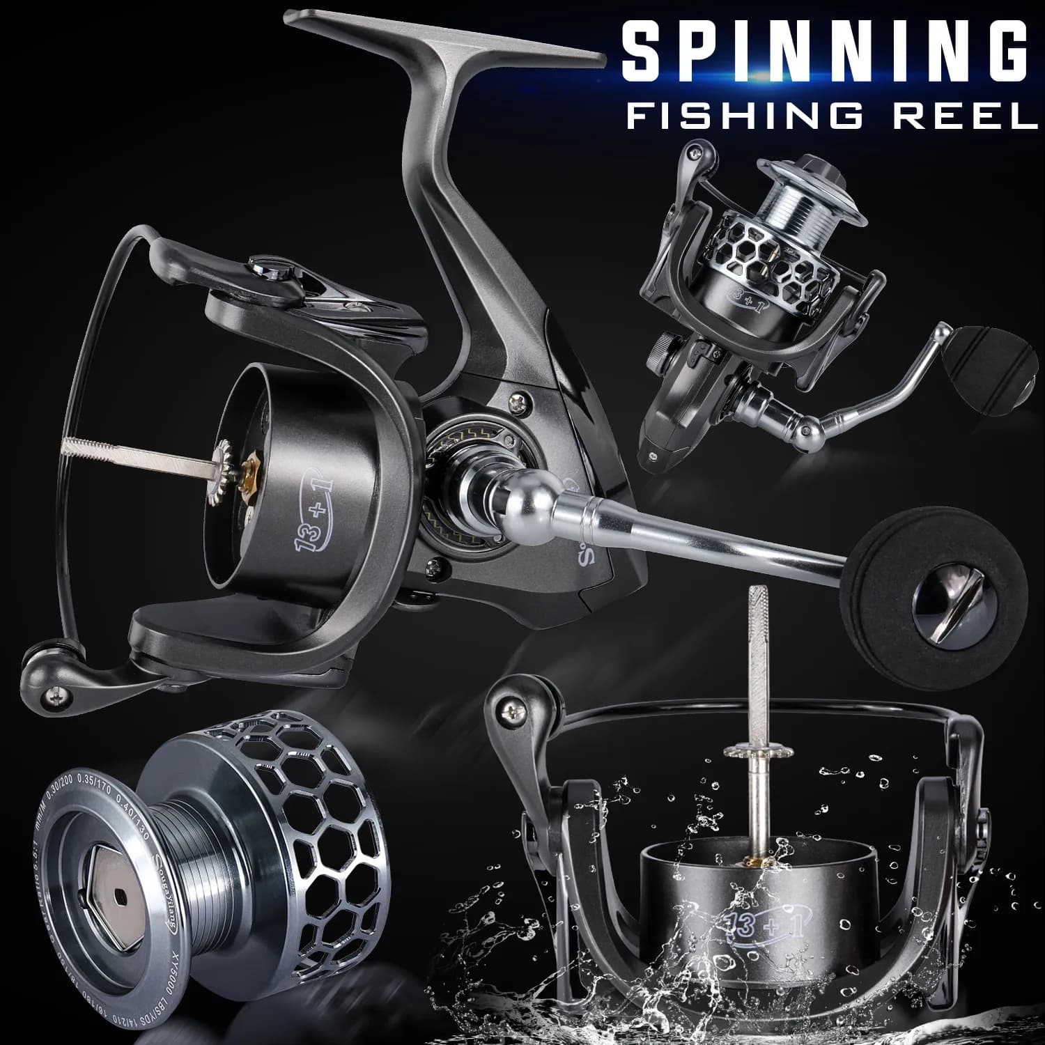Moulinet pêche spinning Sougayilang 5.5:1 anti-corrosion, drague 28lbs pour carpe et pêche en mer