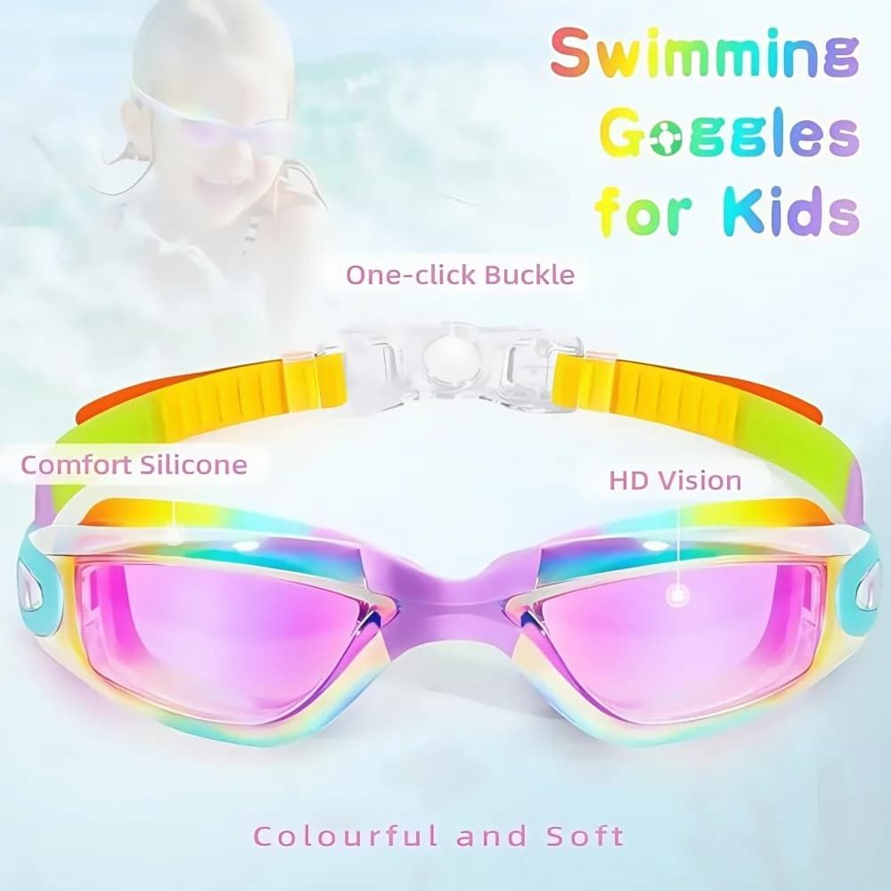 Lunettes de natation enfants roses anti-buée protection UV étanches 3-15 ans