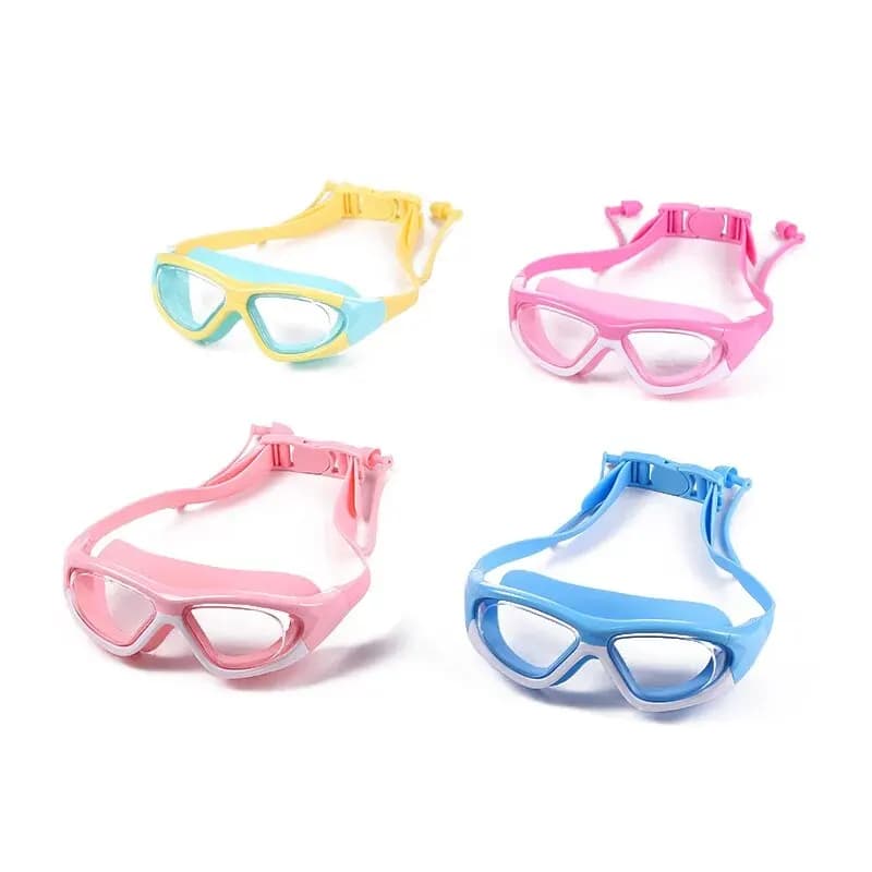 Lunettes de natation enfant grand cadre anti-buée HD - Étanches avec bouchons d'oreilles intégrés