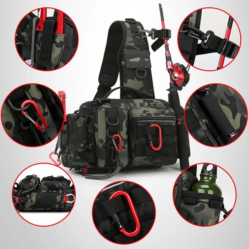 Sac bandoulière tactique pour matériel de pêche - Sac poitrine et ceinture multifonction pour leurres