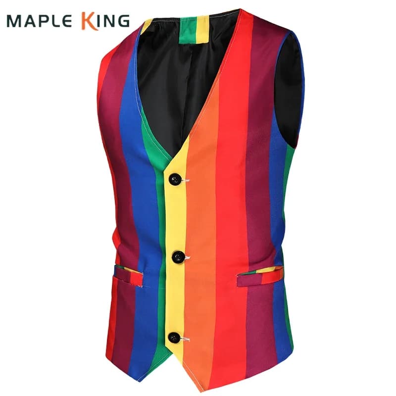Gilet homme sans manches costume rayures arc-en-ciel 4XL business formel pêche événement élégant veston
