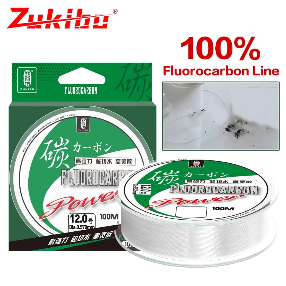 Ligne de pêche fluorocarbone 100% ZUKIBO 50m-100m - Extra résistante pour carpe - Leader japonais 2-85lb