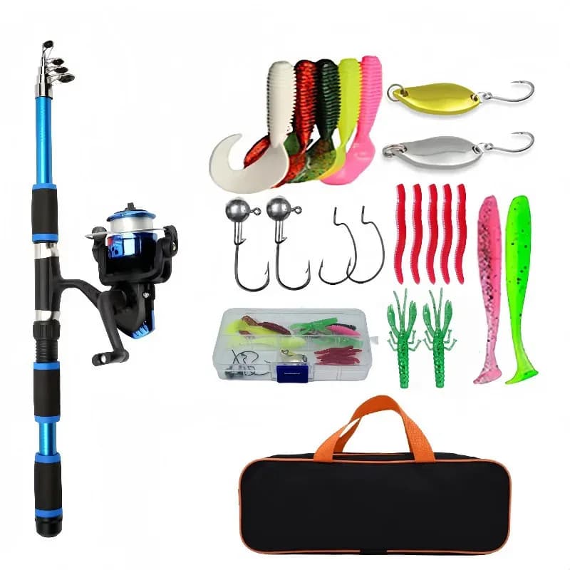 Kit complet pêche voyage avec canne télescopique moulinet leurres hôtes ensemble matériel transportable