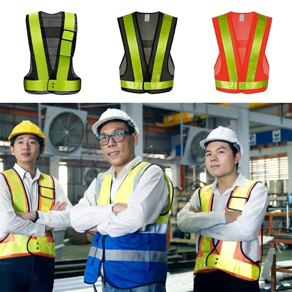 Gilet réfléchissant V shape avec bandes réfléchissantes - Vêtement de sécurité pour pêche nocturne vert noir orange