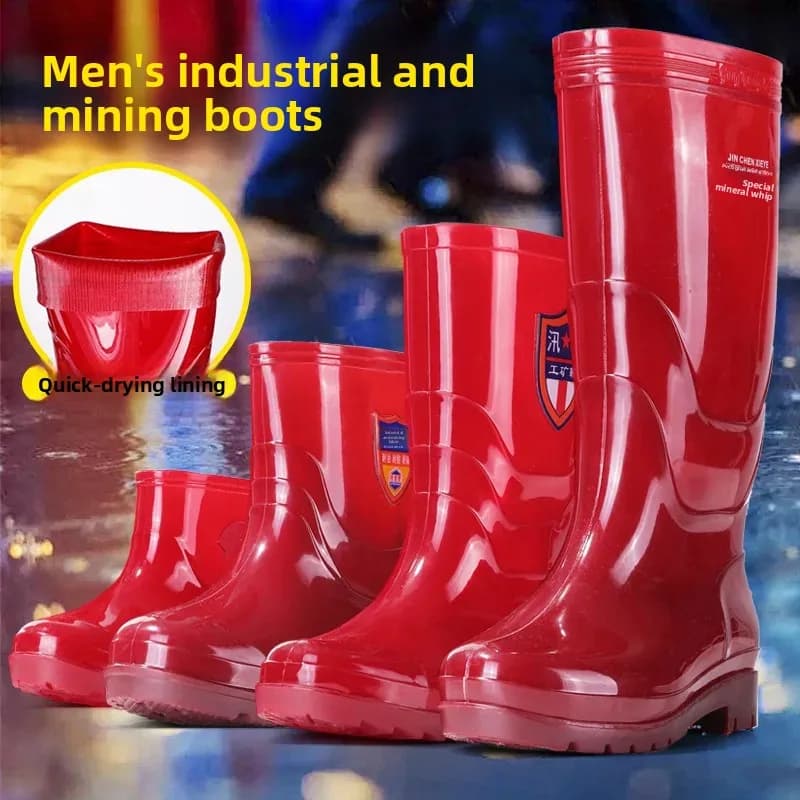 Bottes de pluie homme couleur thé séchage rapide sans doublure en PVC moulé d'une pièce