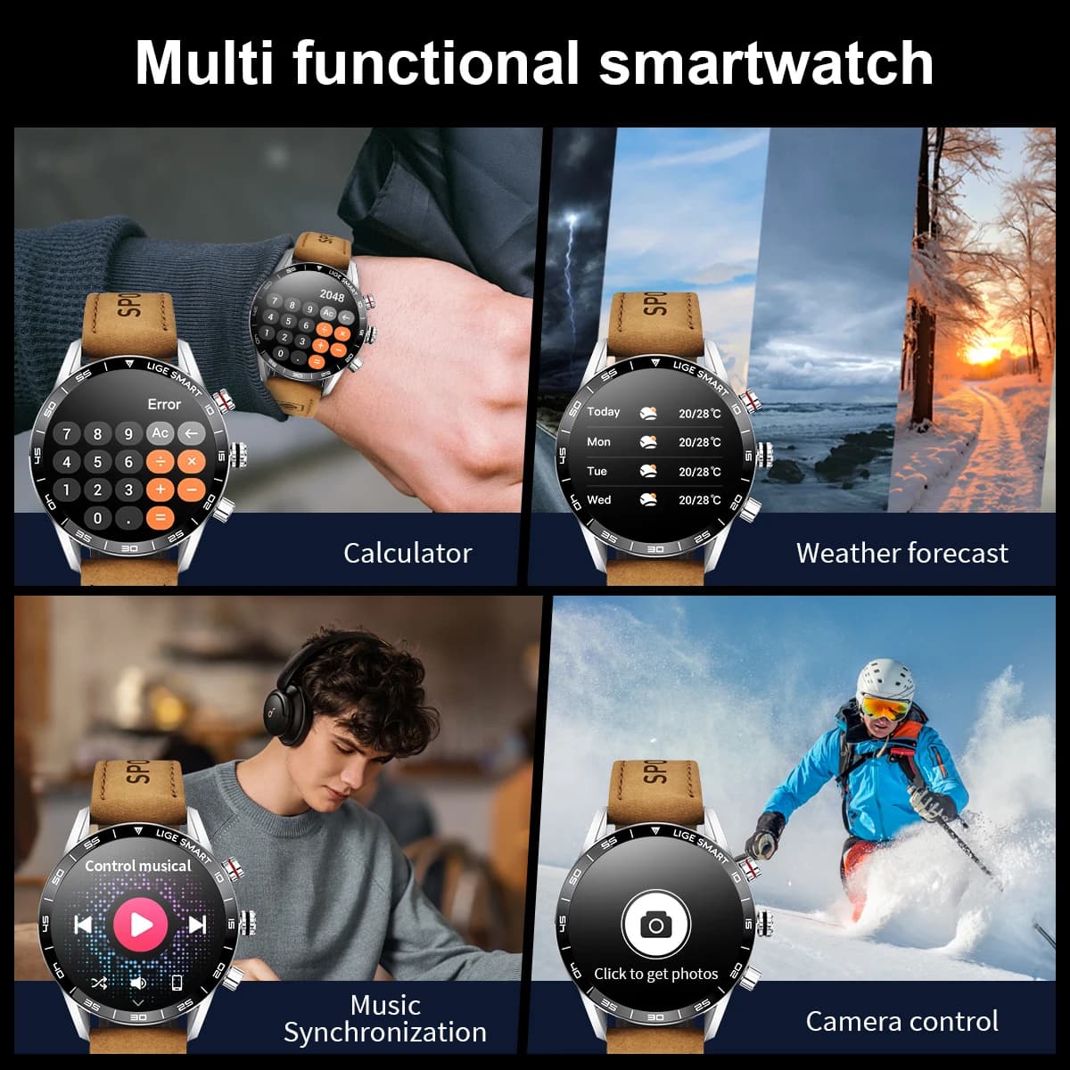 Montre connectée militaire GPS 2024 AMOLED étanche pour pêcheur - Tracker cœur et appels Bluetooth