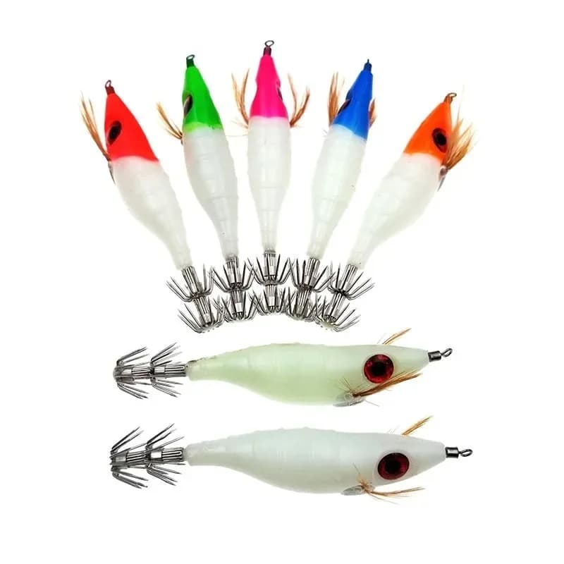 Ackibbik 7pcs Glow Squid Jig 10cm - Leurres calmars lumineux fluo pour pêche mer nocturne
