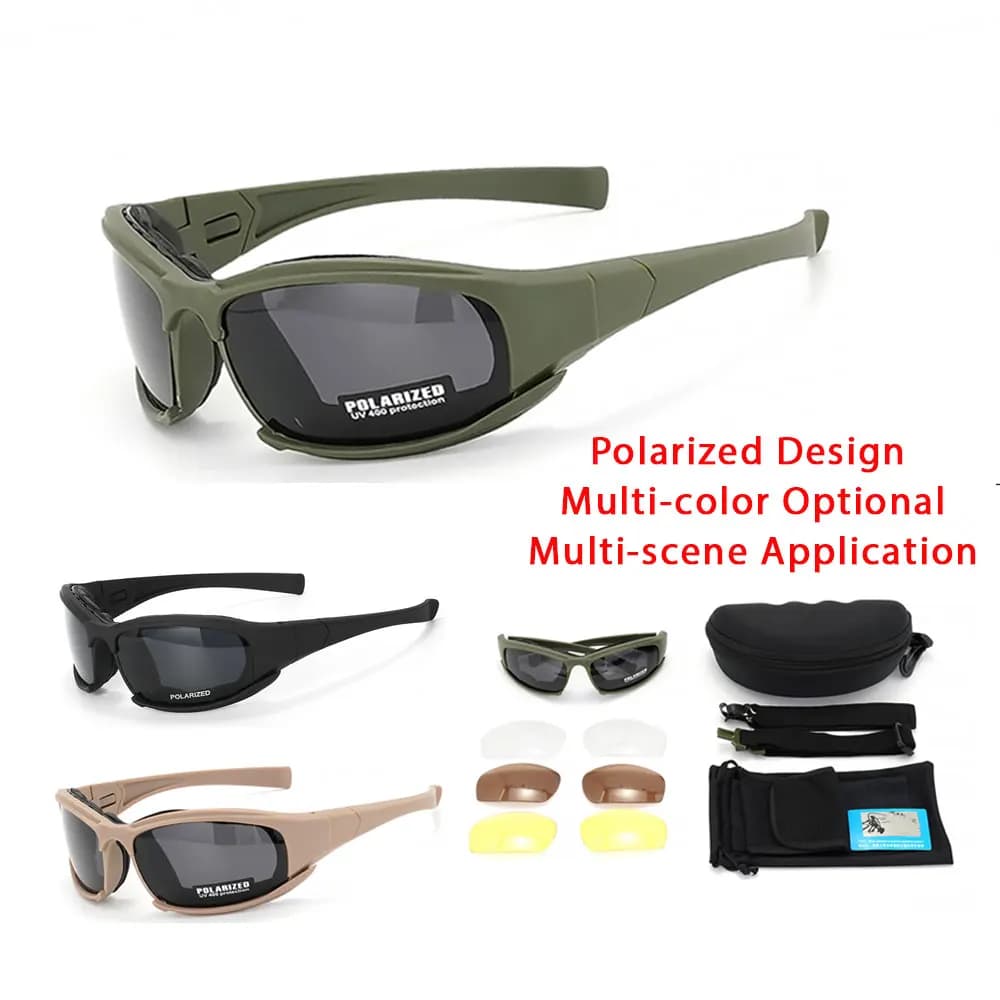 Masque tactique 4 lentilles polarisées - Protection vent poussière escalade VTT pêche outdoor