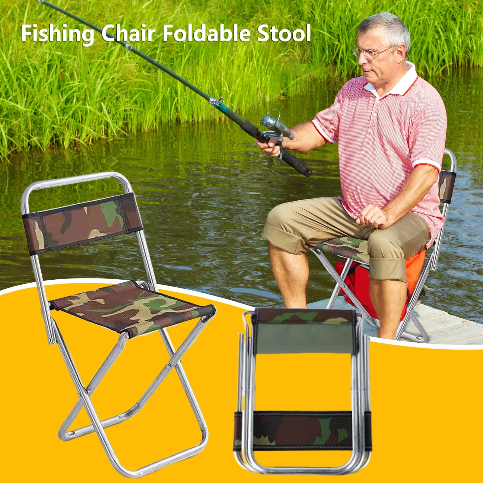 Tabouret pliant pêche portable léger - Siège camping antidérapant pour intérieur et extérieur