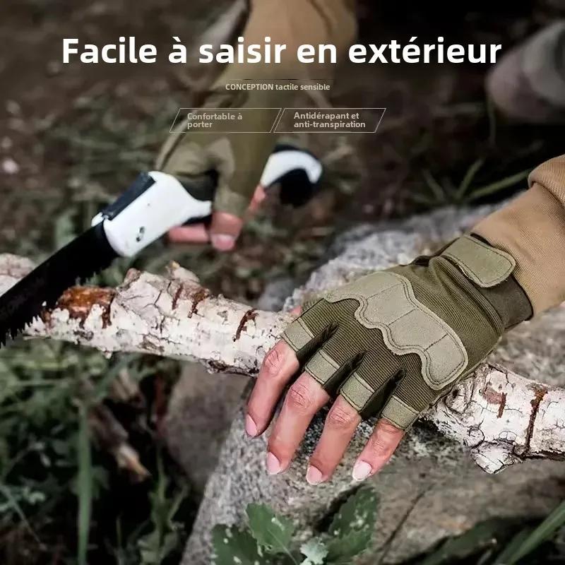Gants tactiques demi-doigts pêche sportive - Gants résistants pour pêche montagne et vélo