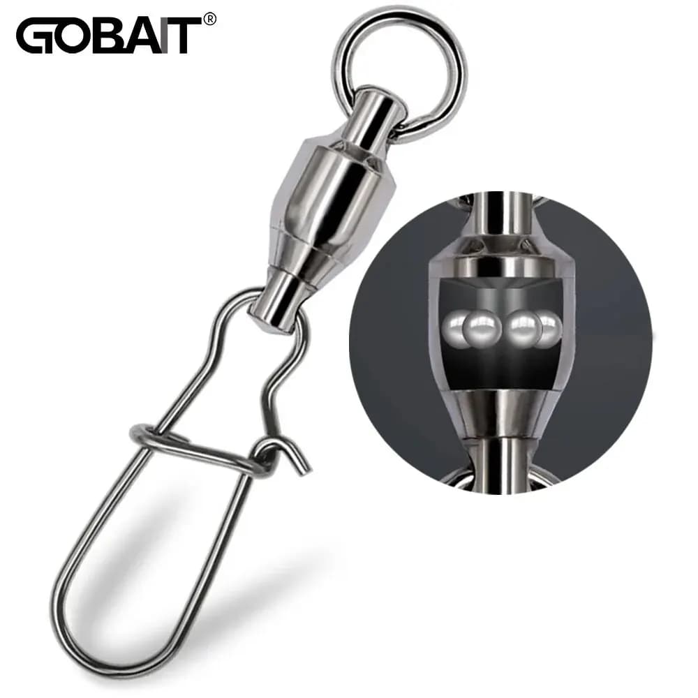 Kit 20 pièces GOBAIT émerillons snaps à roulements avec fermoir croisé pour connexion lignes pêche