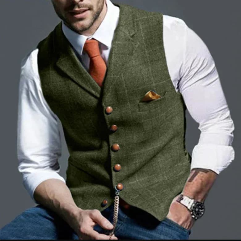 Veste costume classique homme pêche - Tweed pied-de-poule - Veste doublée affaires élégante