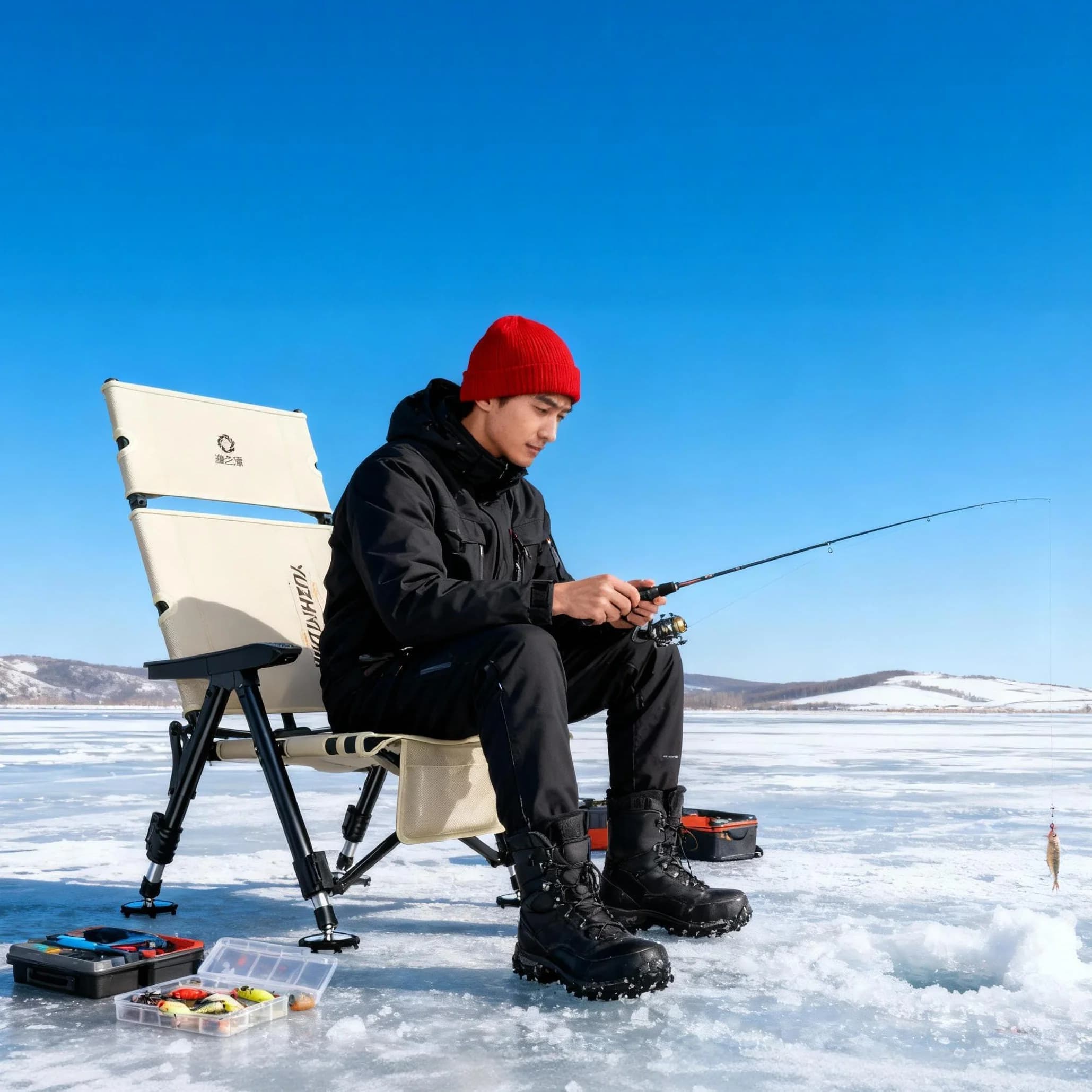 Chaise pêche sur glace pliante avec set accessoires compacte portable pique-nique camping