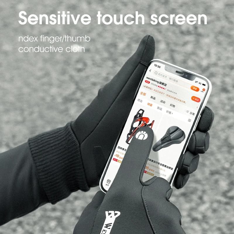 Gants vélo hiver WEST BIKING thermiques coupe-vent avec écran tactile - homme VTT route polaire