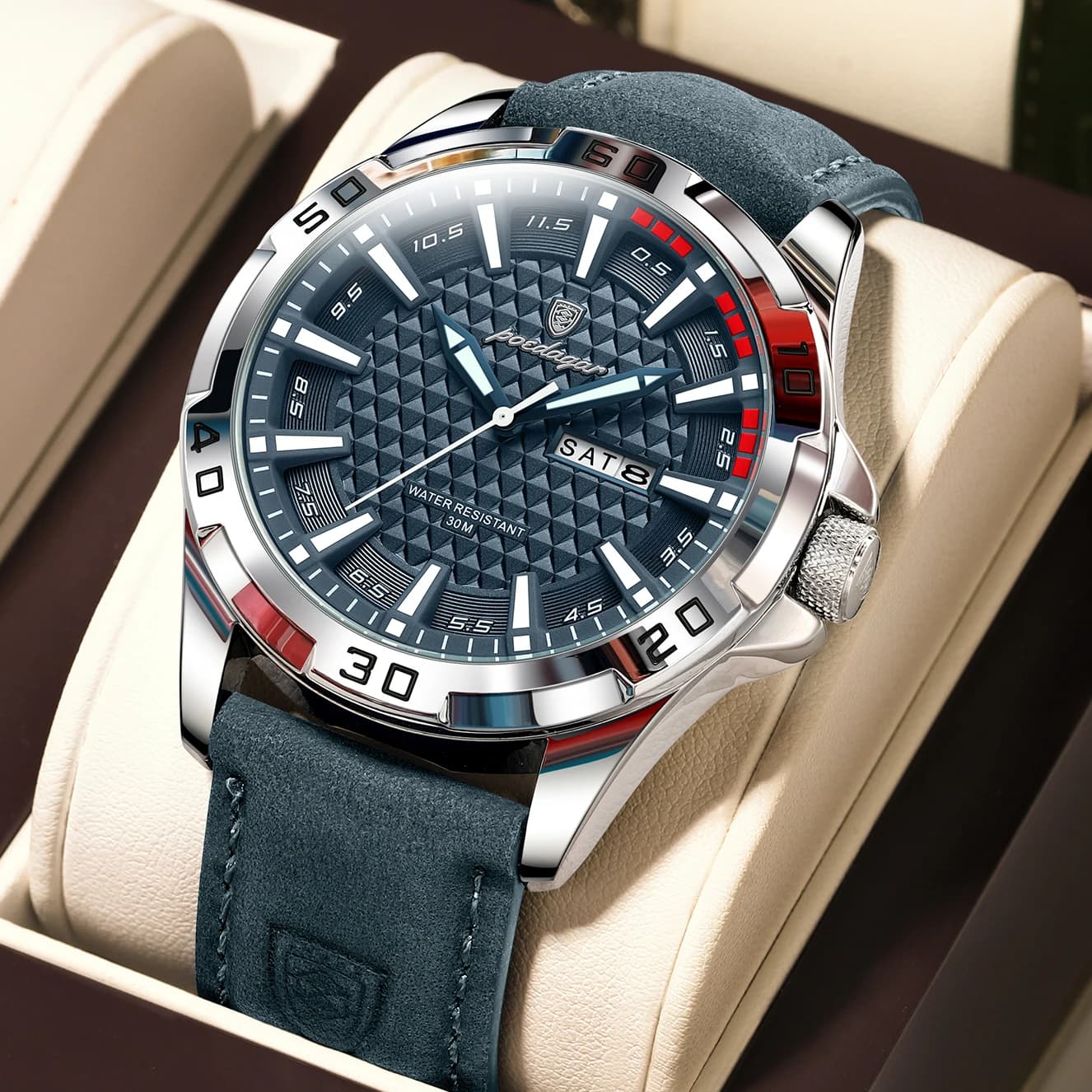 Montre homme POEDAGAR luxe étanche - Cadran lumineux avec date et semaine pour sport et élégance