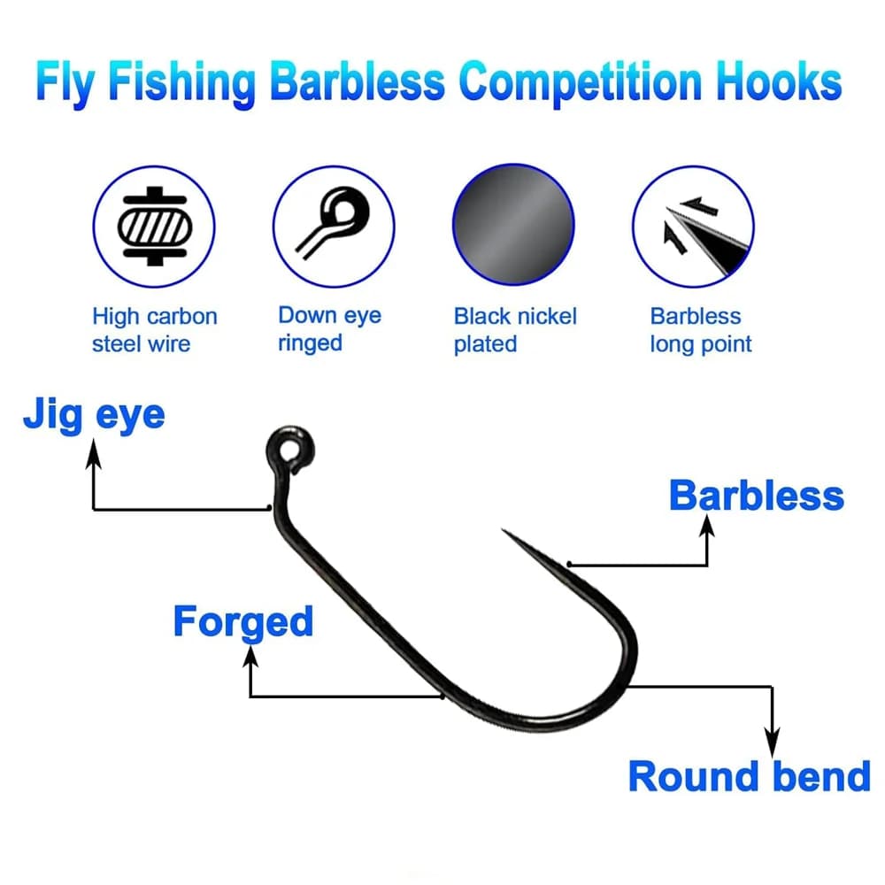 Hameçons de pêche sans ardillon Eupheng Plus, 100 pièces pour nymphe sèche, pupe et larve