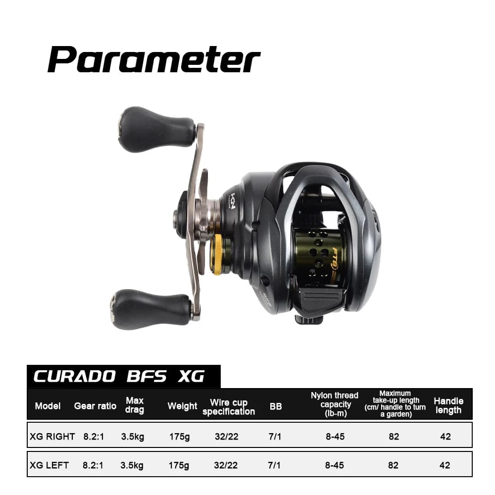 Moulinet Shimano Curado BFS XG 8.2:1 - Système Finesse Tune Break pour pêche légère précise