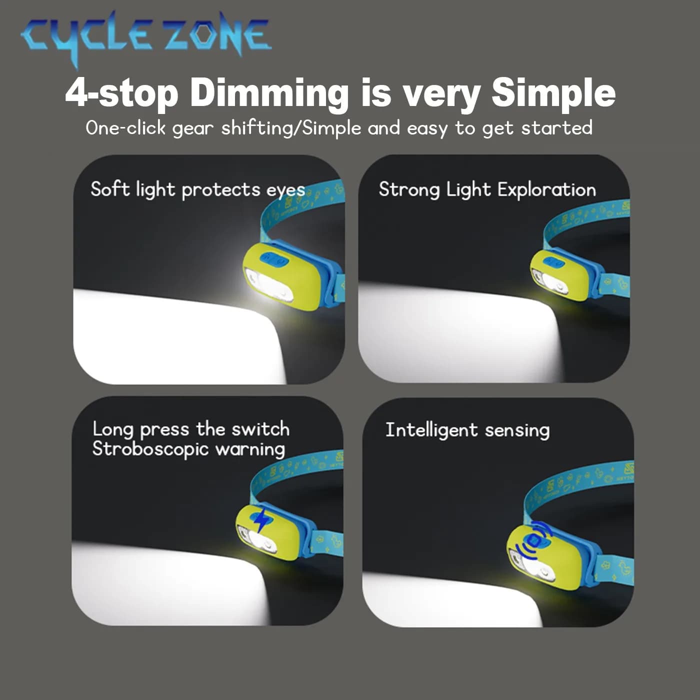 Lampe frontale enfants LED détection recharge USB-C pêche vélo camping sécurité