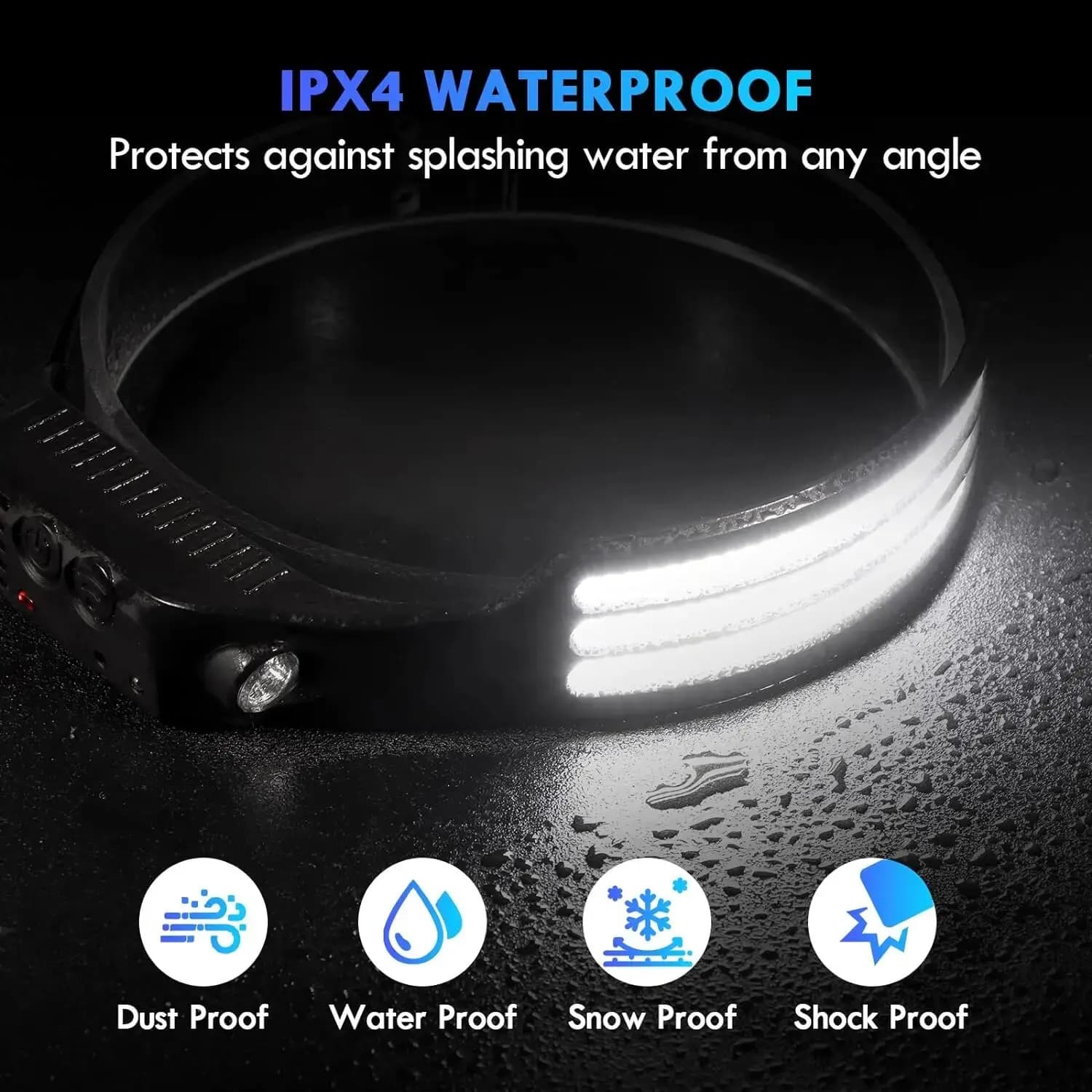 Frontale LED COB rechargeable USB détection mouvement - lampe tête camping pêche extérieur