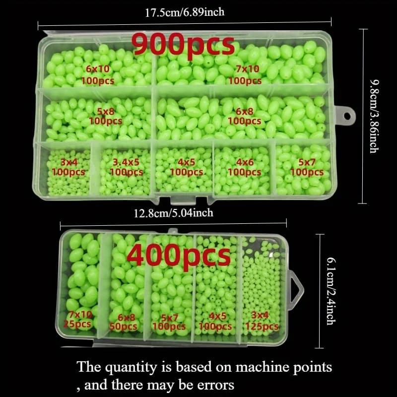 Perles olives fluo pour pêche de nuit avec billes anti-collision et de protection - Lot de