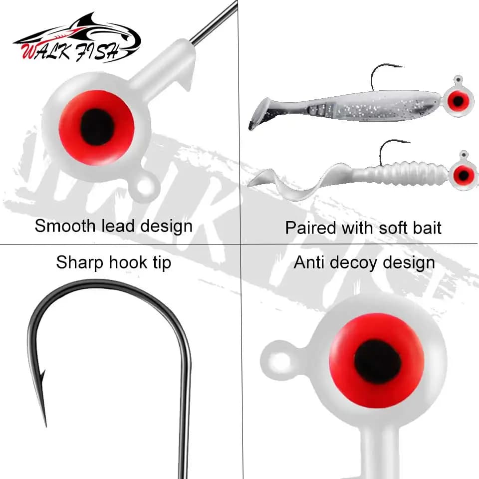 5 hameçons jig tête plomb WALK FISH 1.75g 3.5g pour vers souples pêche précise leurres durs et mous